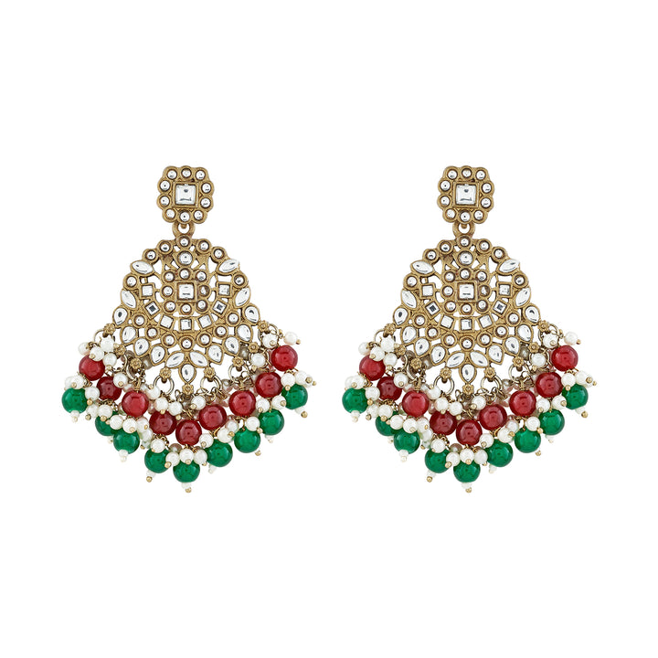 Teejh Nur Red and Green Bead Gold Earrings