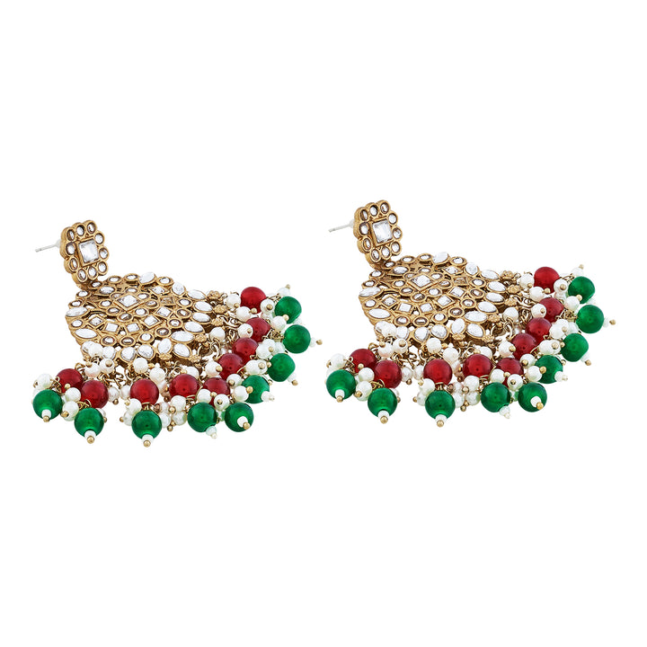 Teejh Nur Red and Green Bead Gold Earrings