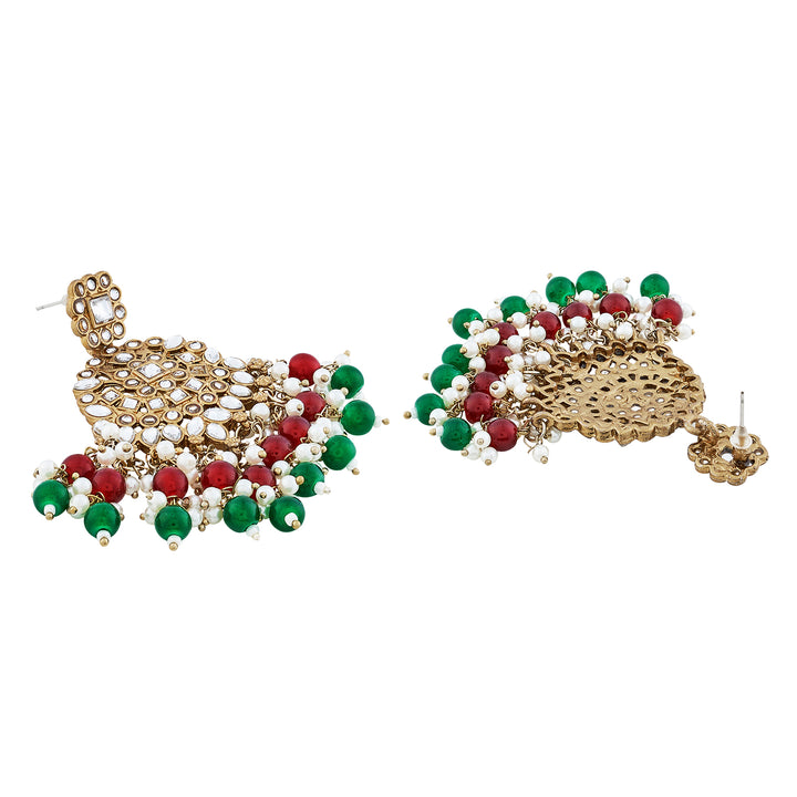 Teejh Nur Red and Green Bead Gold Earrings