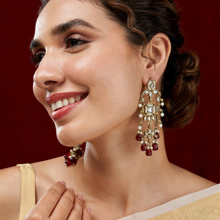 Teejh Zaha Red Bead Gold Earrings