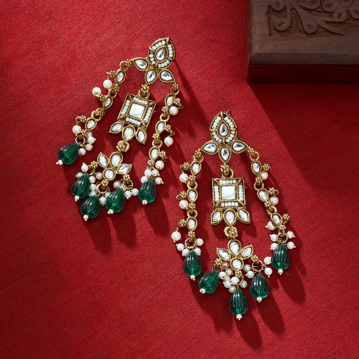 Teejh Zaha Green Bead Gold Earrings