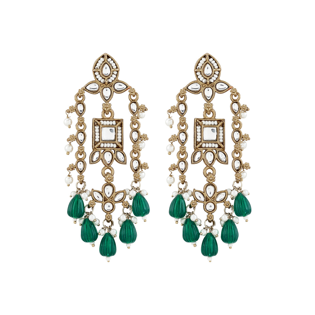 Teejh Zaha Green Bead Gold Earrings