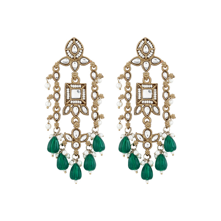 Teejh Zaha Green Bead Gold Earrings
