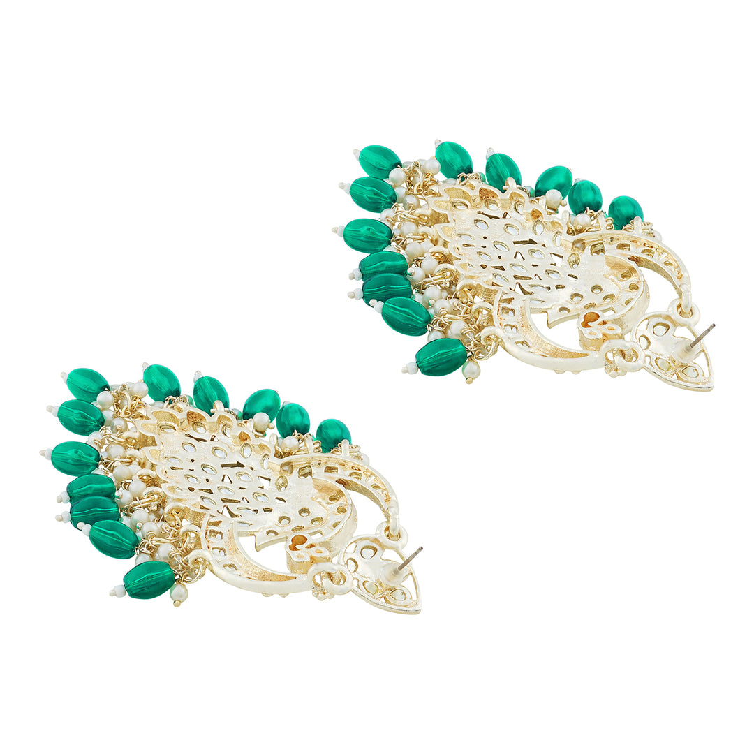 Teejh Morani Green Peacock Motif Gold Earrings
