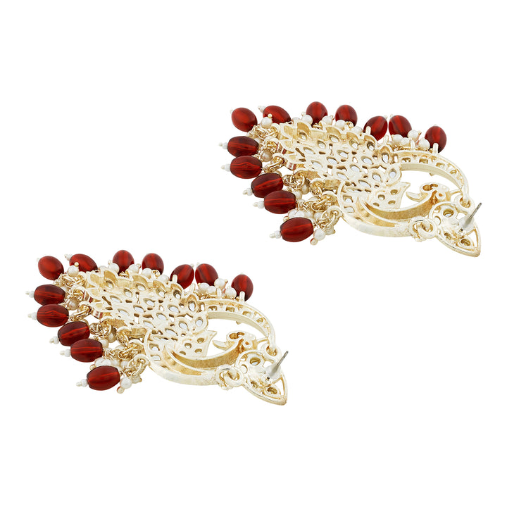 Teejh Morani Red Peacock Motif Gold Earrings