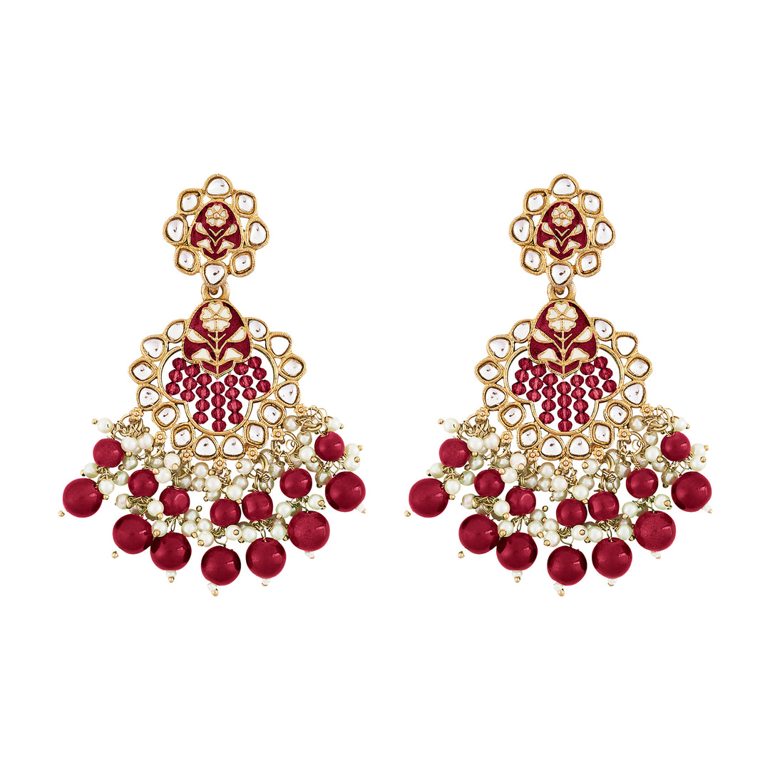 Teejh Maria Red Bead Gold Oxidised Earrings