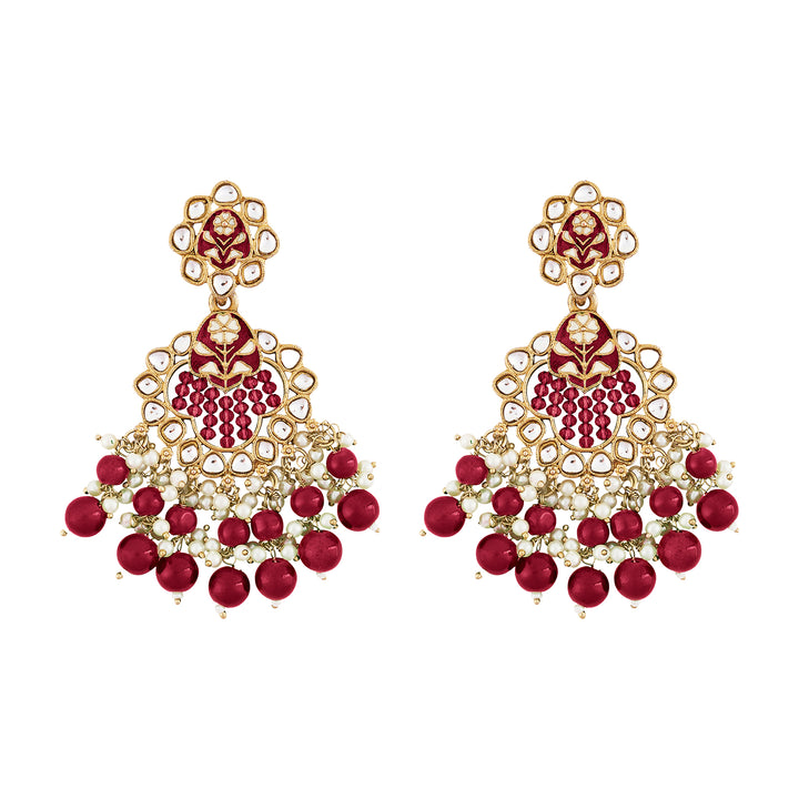 Teejh Maria Red Bead Gold Oxidised Earrings