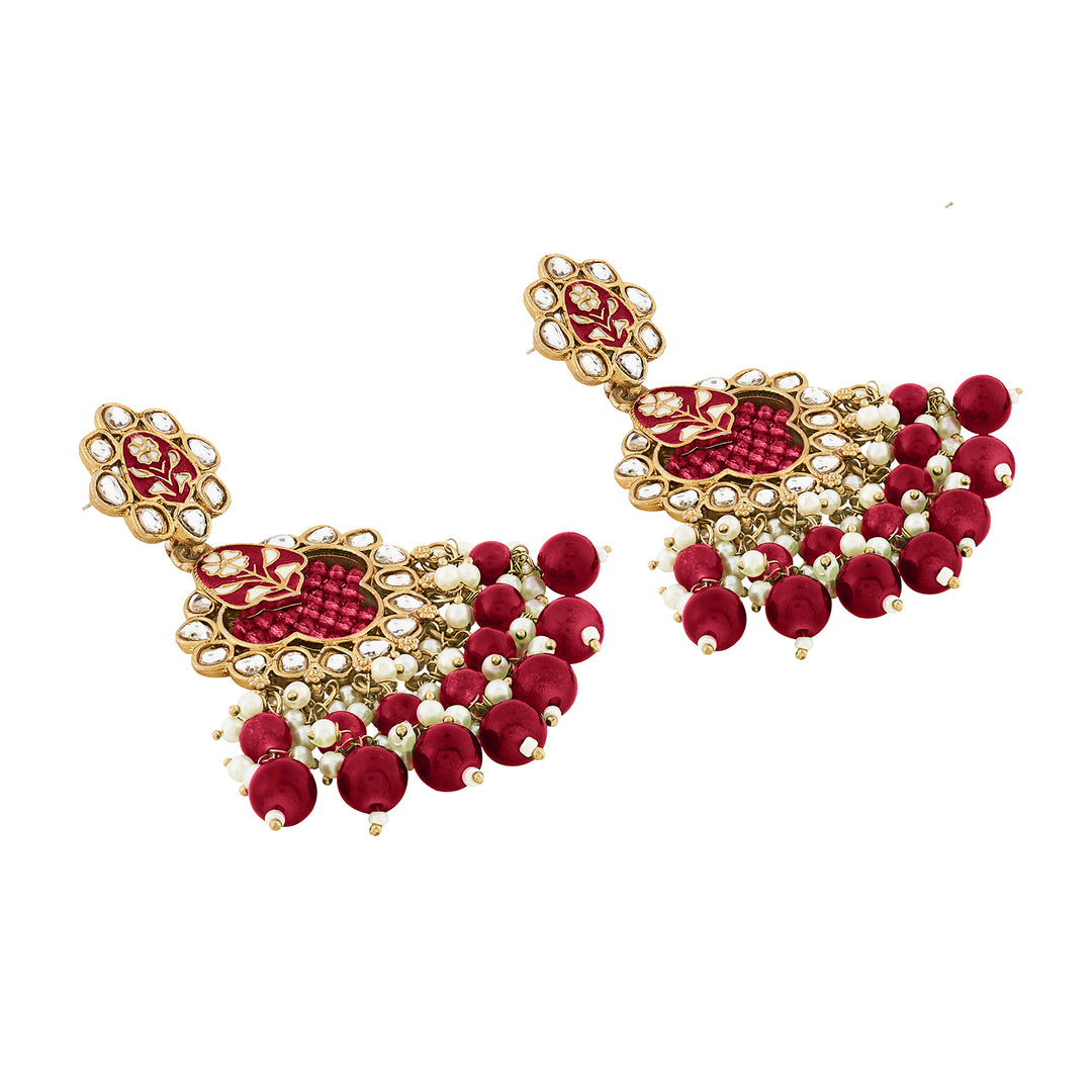 Teejh Maria Red Bead Gold Oxidised Earrings