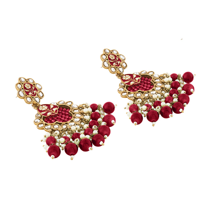 Teejh Maria Red Bead Gold Oxidised Earrings