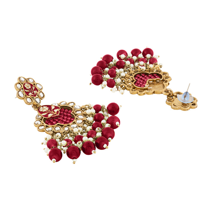 Teejh Maria Red Bead Gold Oxidised Earrings