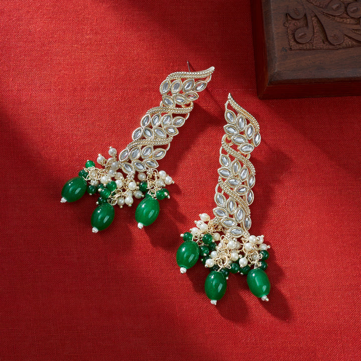 Teejh Twirly Green Bead Gold Earrings