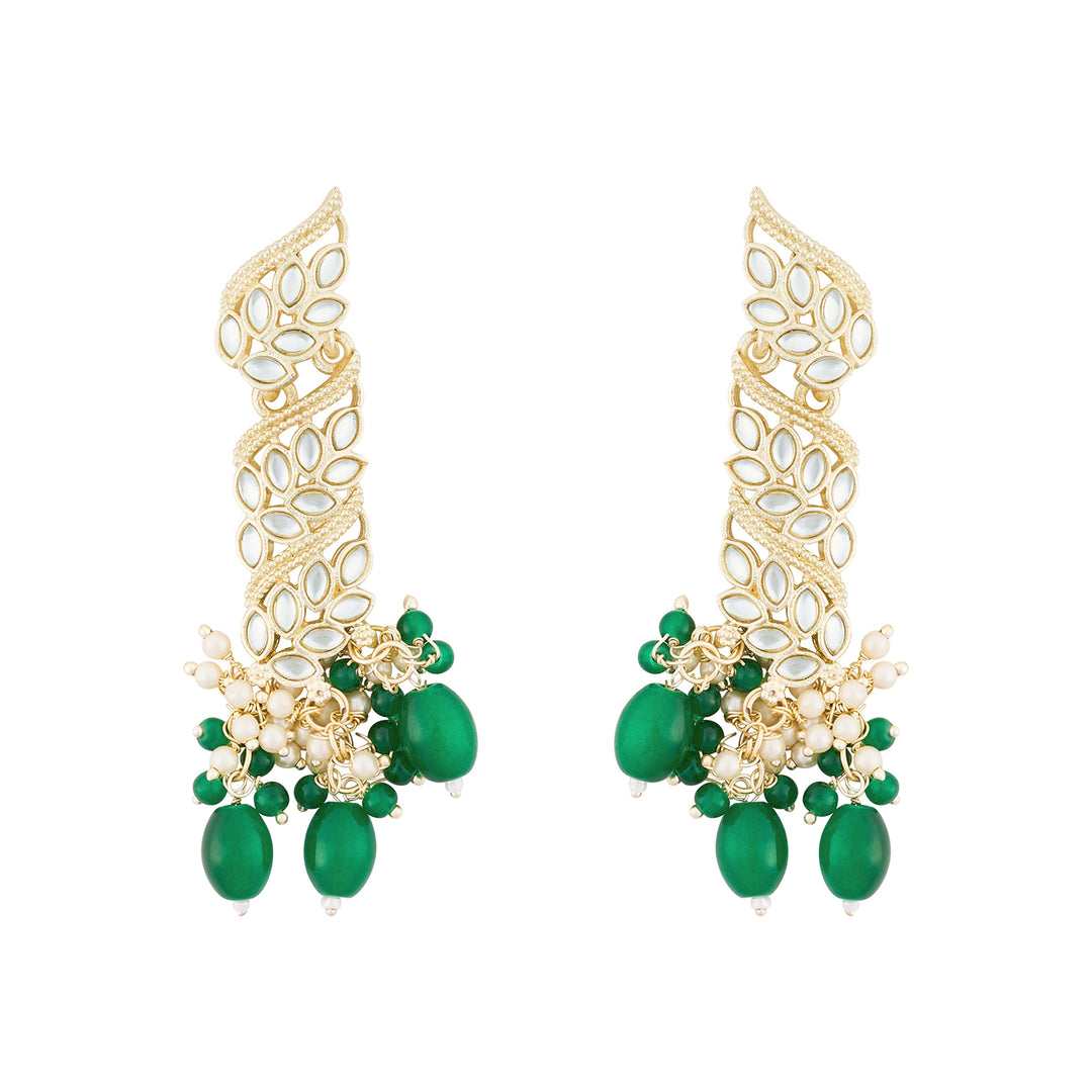 Teejh Twirly Green Bead Gold Earrings