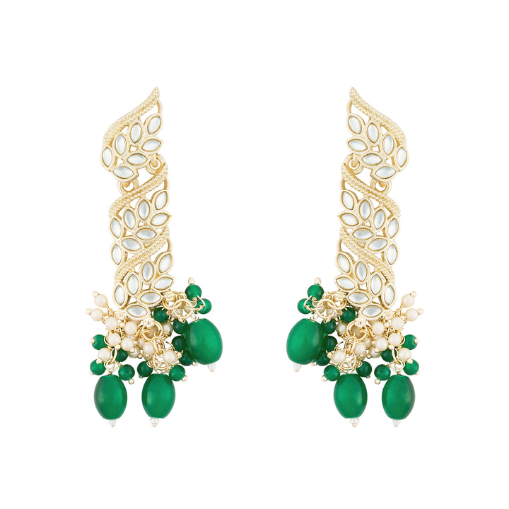 Teejh Twirly Green Bead Gold Earrings