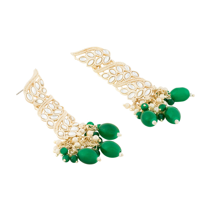 Teejh Twirly Green Bead Gold Earrings