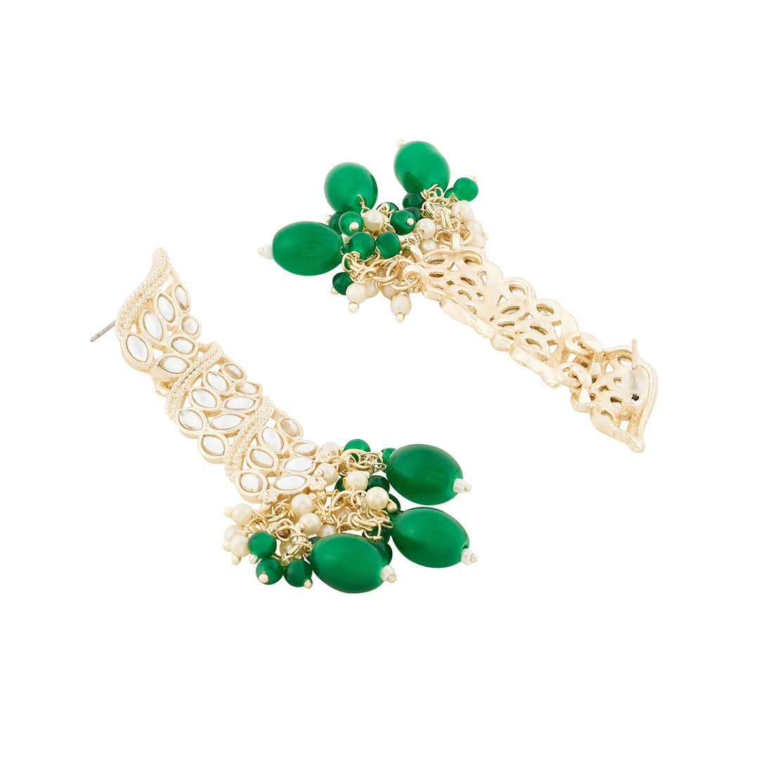 Teejh Twirly Green Bead Gold Earrings