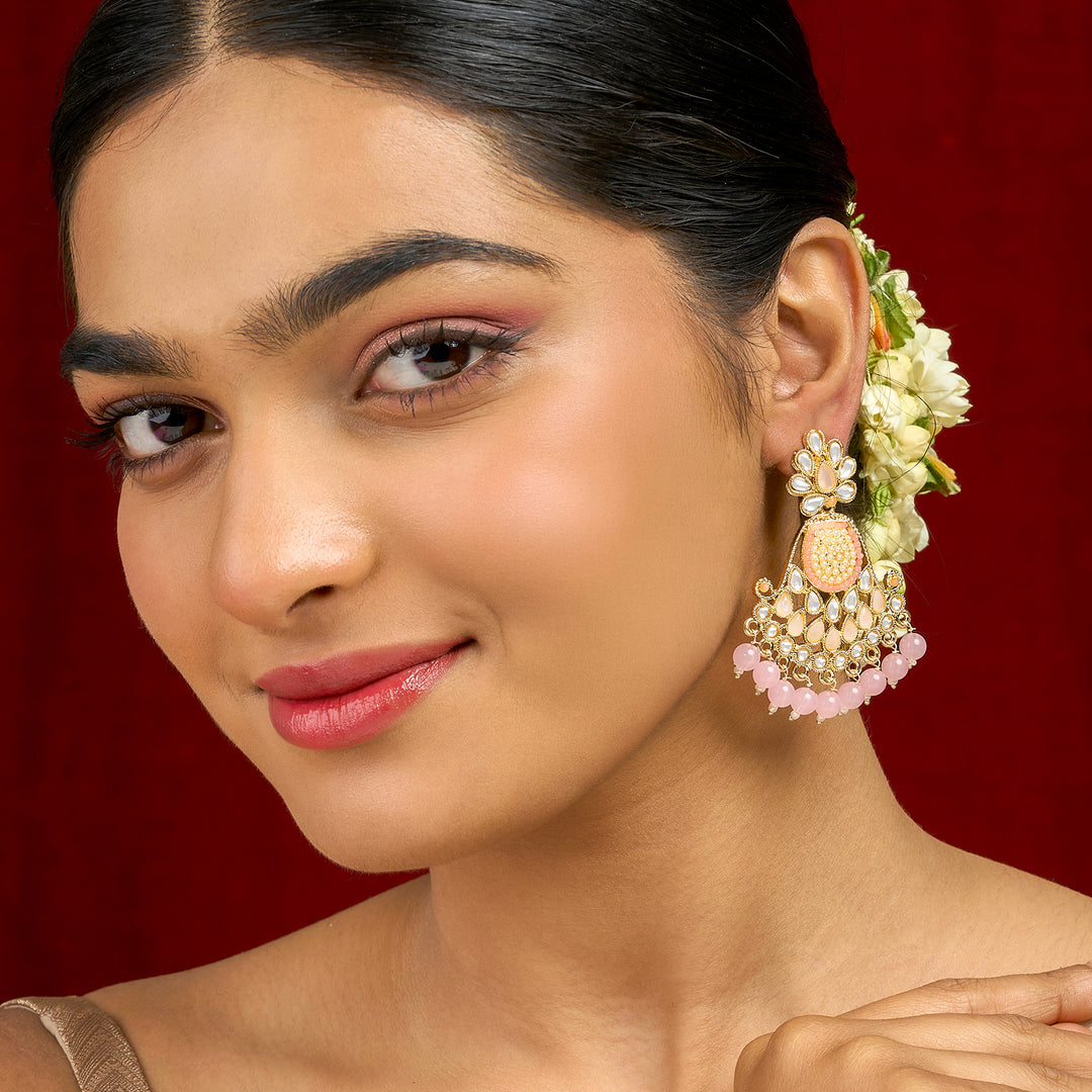 Teejh Ineya Pink Bead Gold Earrings