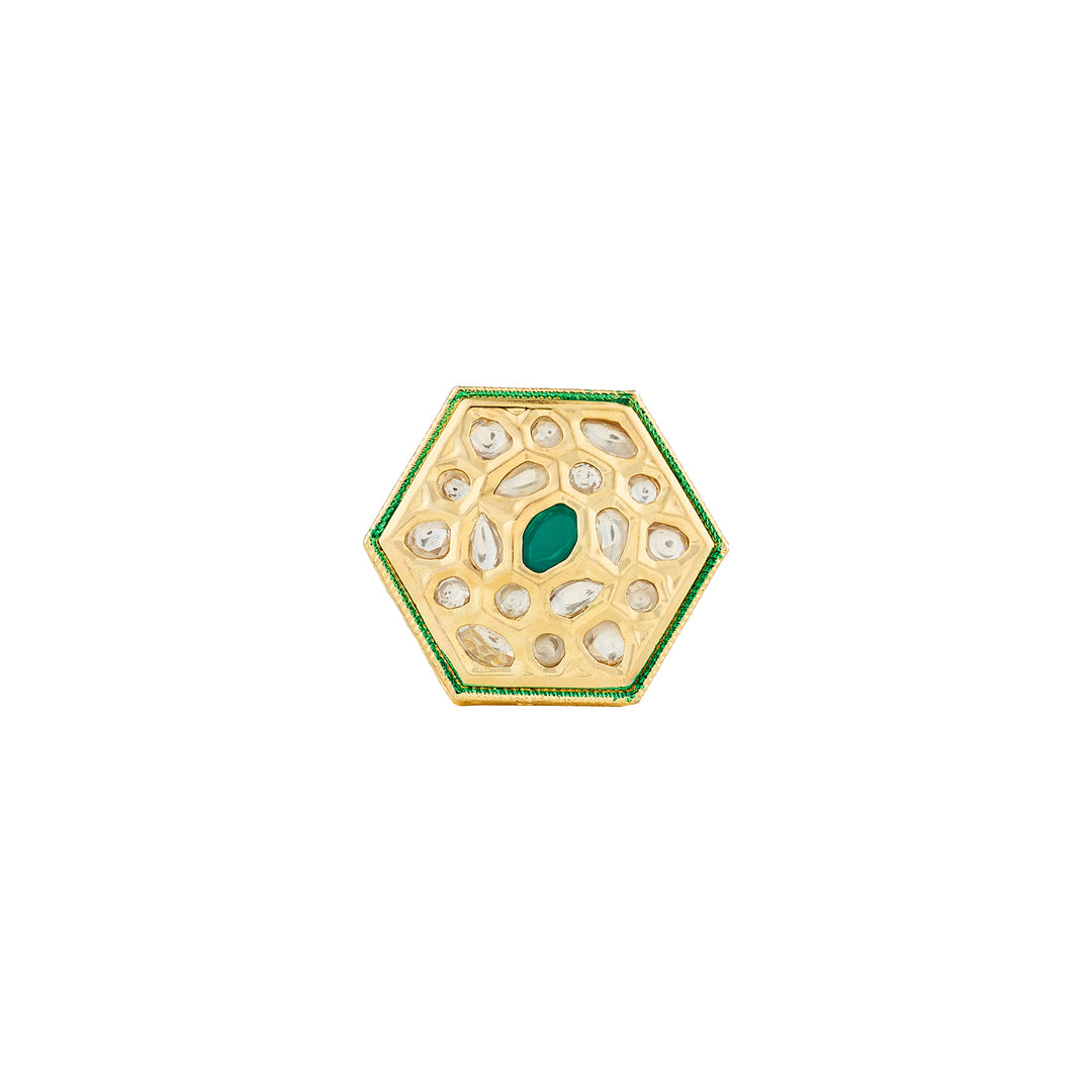 Teejh Smita Green and Gold Hexagon shaped Ring