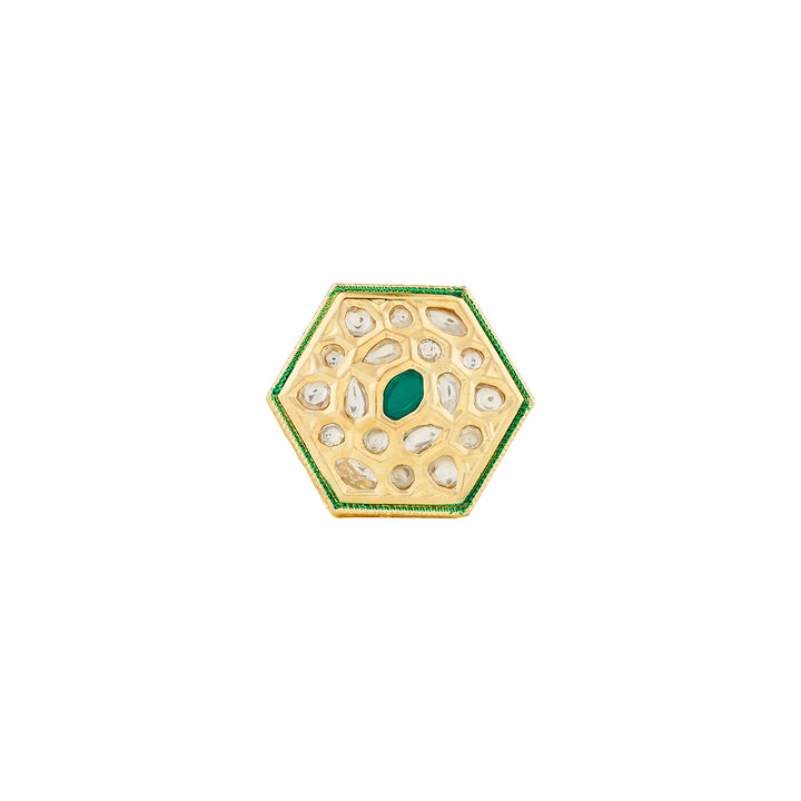 Teejh Smita Green and Gold Hexagon shaped Ring