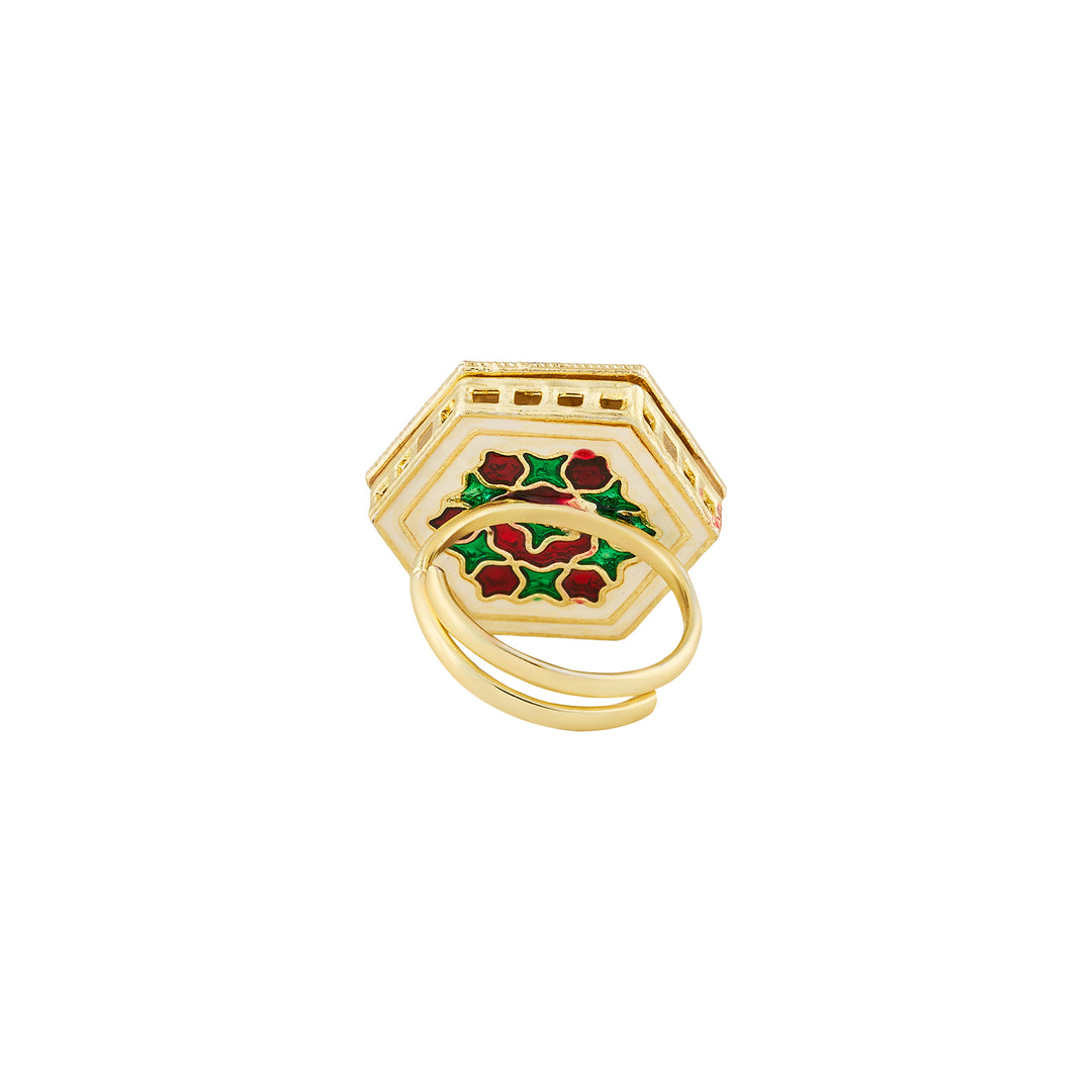 Teejh Smita Green and Gold Hexagon shaped Ring