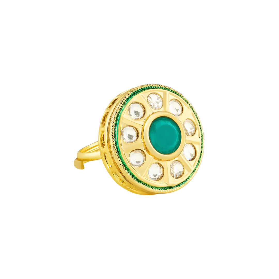 Teejh Smita Green and Gold Round shaped Ring