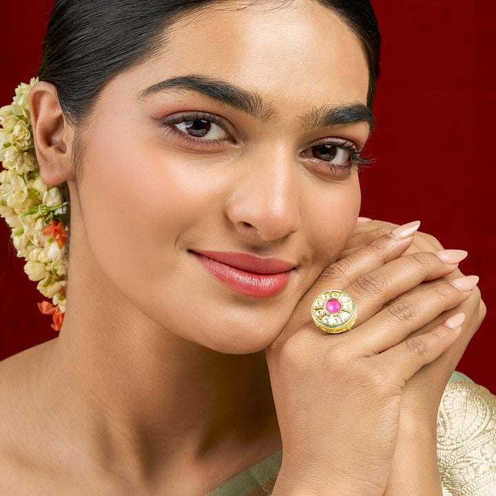Teejh Smita Red and Gold Round shaped Ring