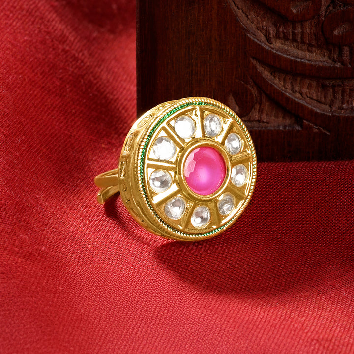 Teejh Smita Red and Gold Round shaped Ring
