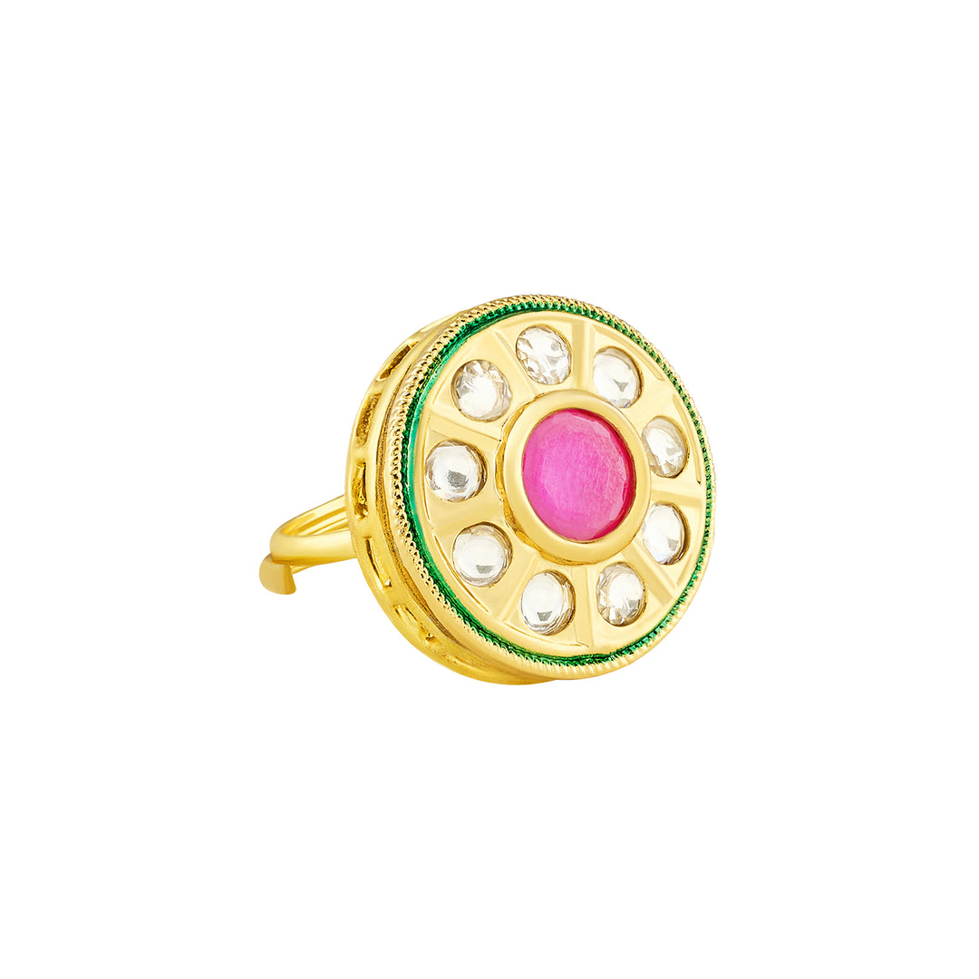 Teejh Smita Red and Gold Round shaped Ring
