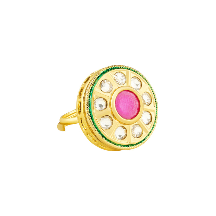 Teejh Smita Red and Gold Round shaped Ring