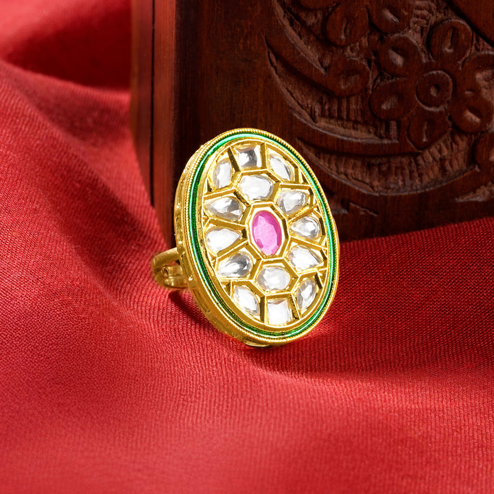 Teejh Smita Red and Gold Oval shaped Ring