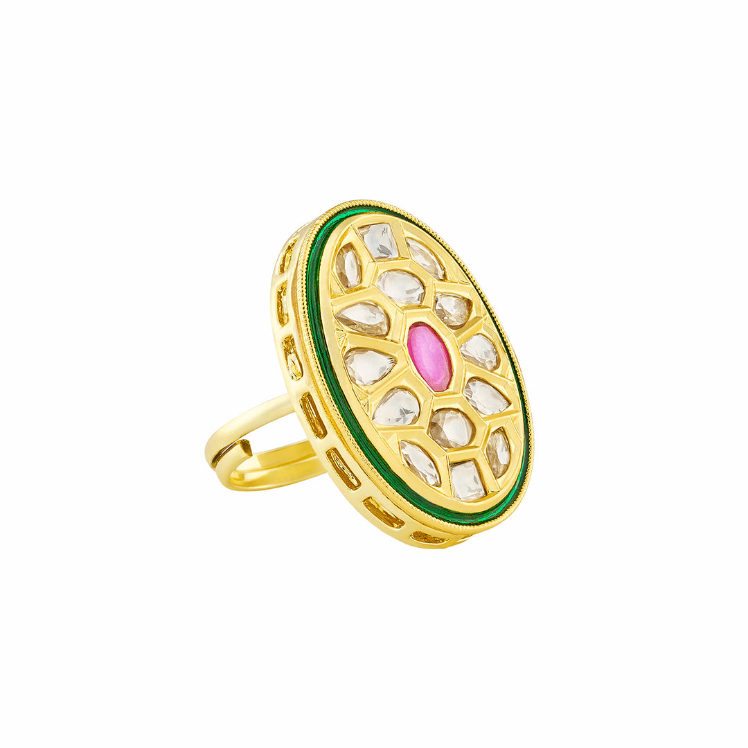 Teejh Smita Red and Gold Oval shaped Ring