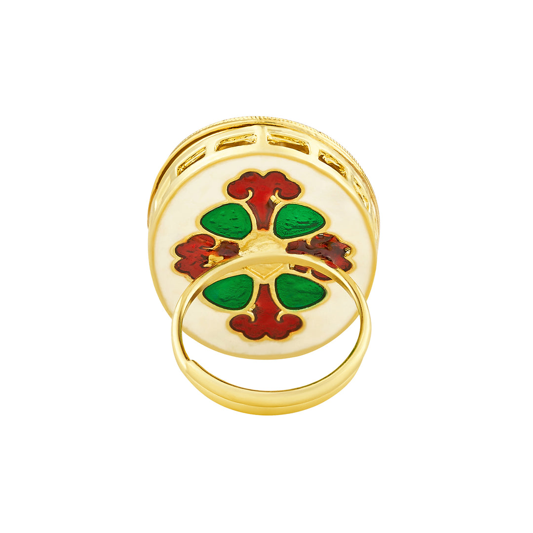 Teejh Smita Red and Gold Oval shaped Ring