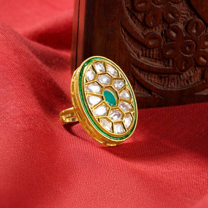 Teejh Smita Green and Gold Oval shaped Ring