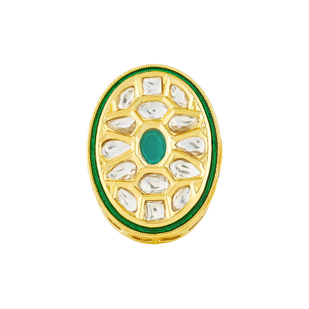 Teejh Smita Green and Gold Oval shaped Ring