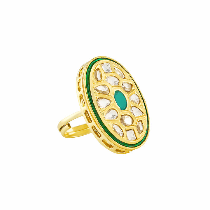 Teejh Smita Green and Gold Oval shaped Ring