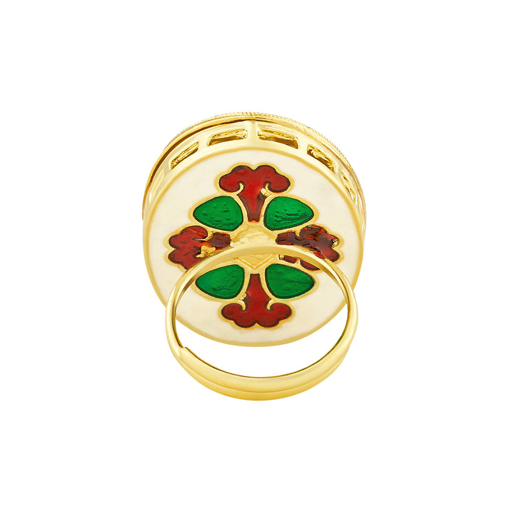 Teejh Smita Green and Gold Oval shaped Ring