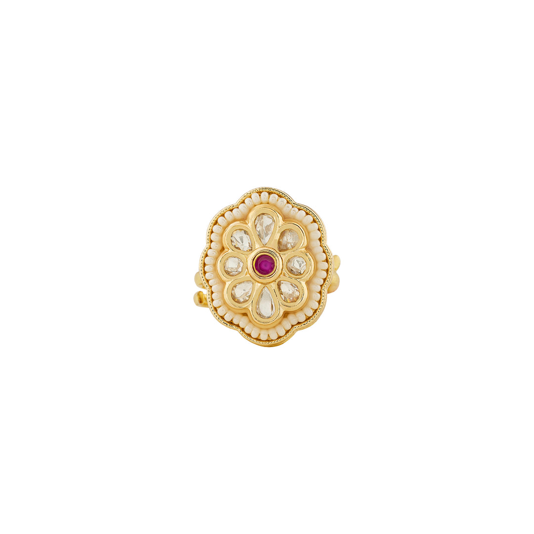 Teejh Kriti Red and Gold Ring