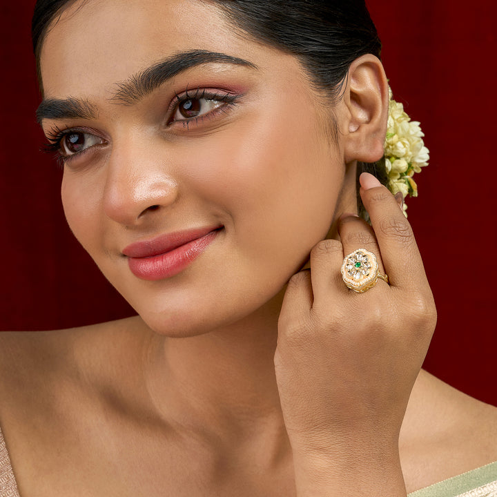 Teejh Kriti Green and Gold Ring