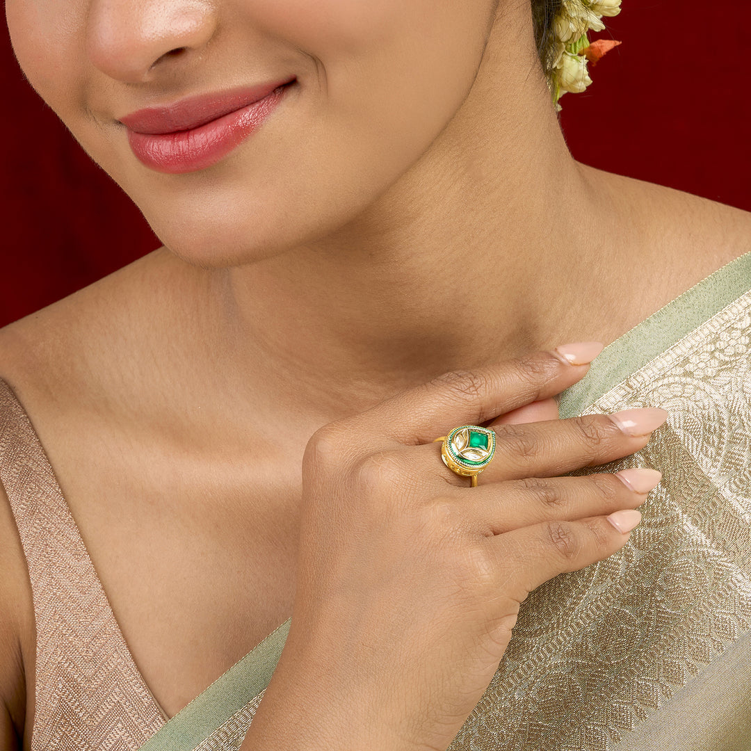 Teejh Kalindi Green and Gold Ring