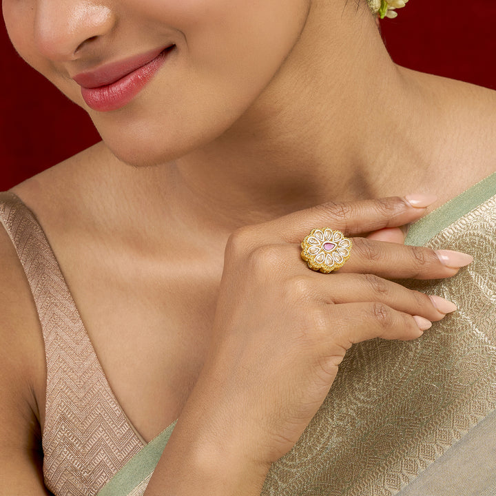 Teejh Phulan Red and Gold Ring