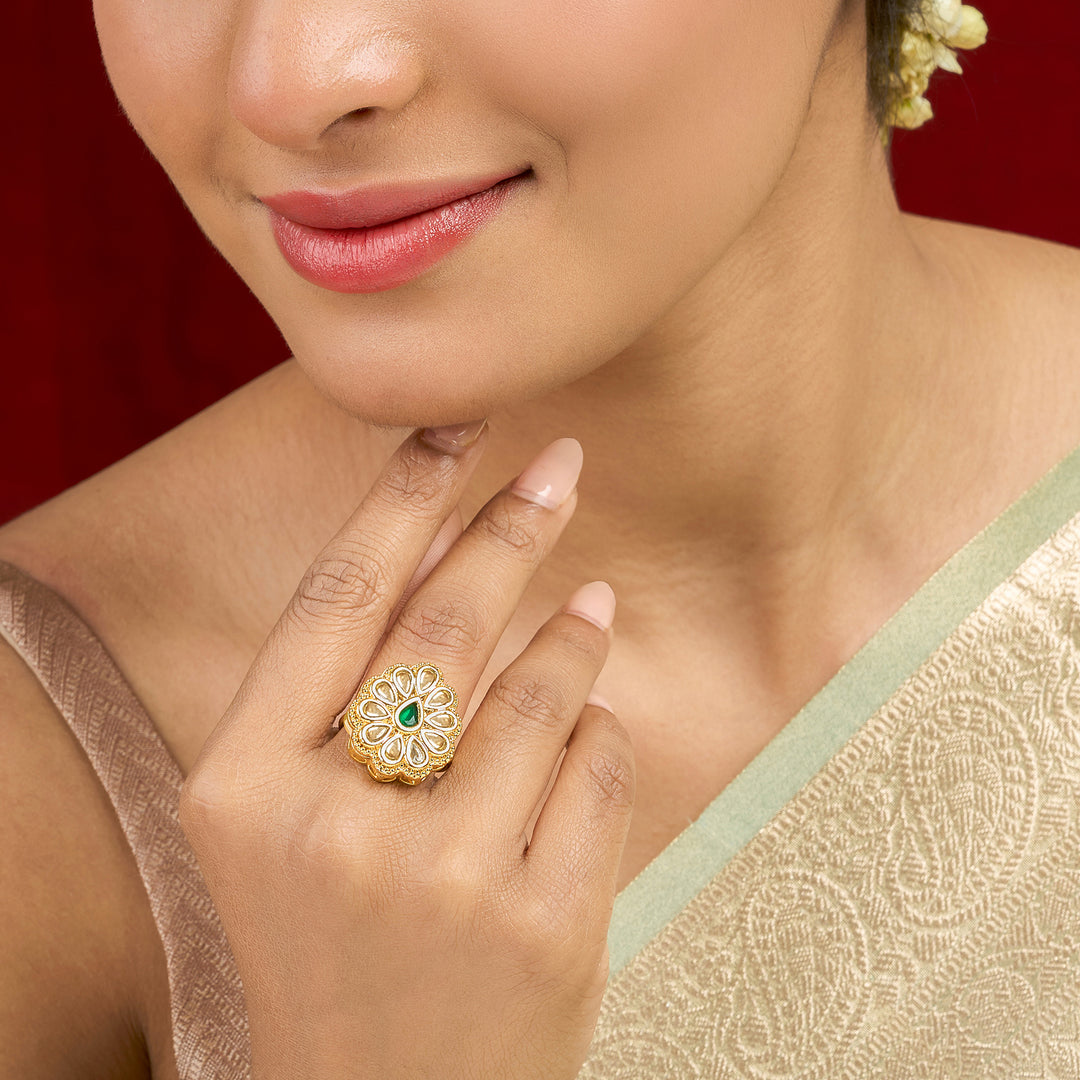 Teejh Phulan Green and Gold Ring