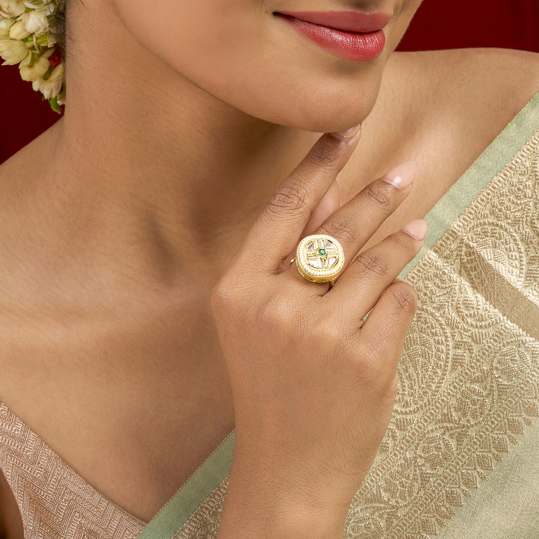 Teejh Simmu Green and Gold Ring