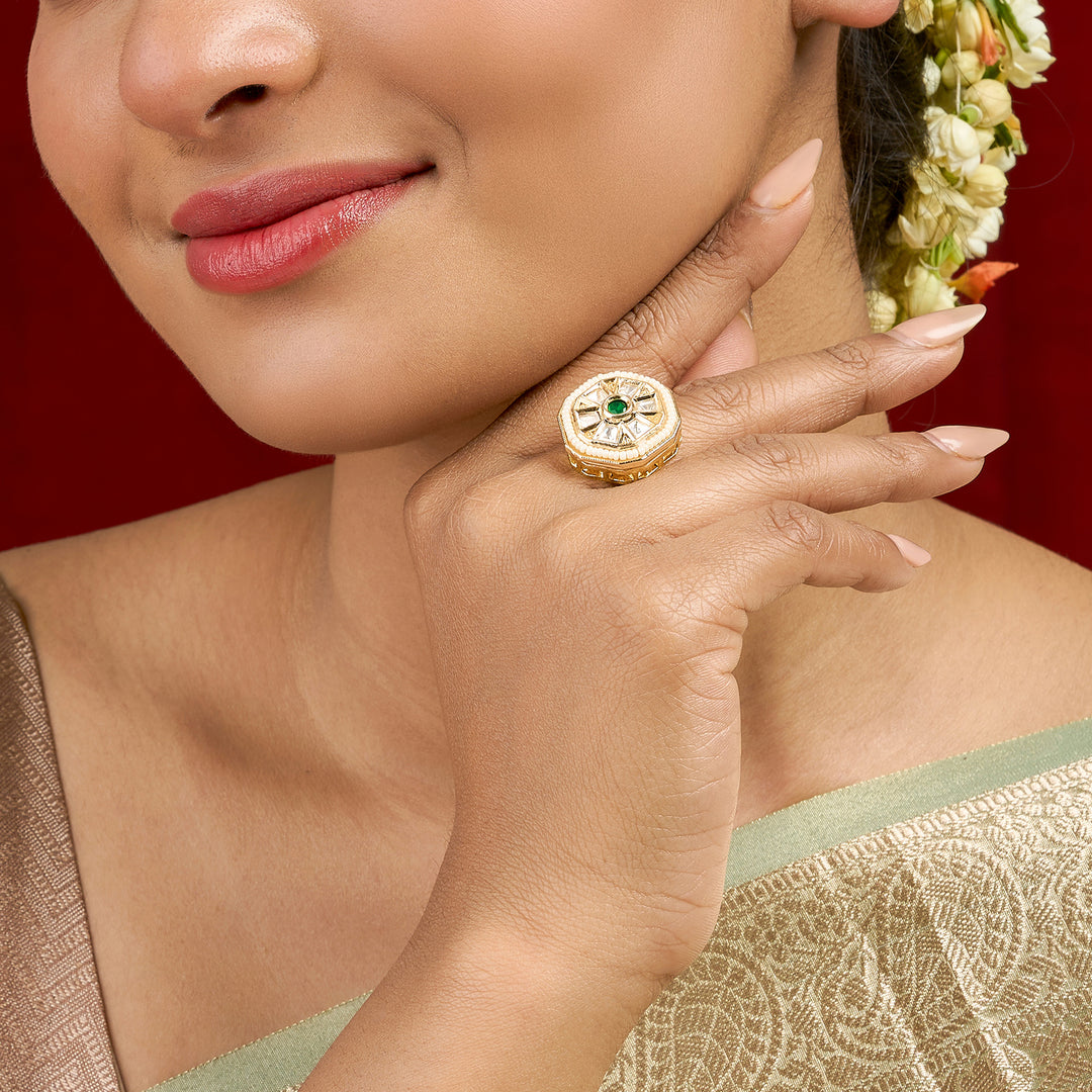 Teejh Priyali Green and Gold Ring