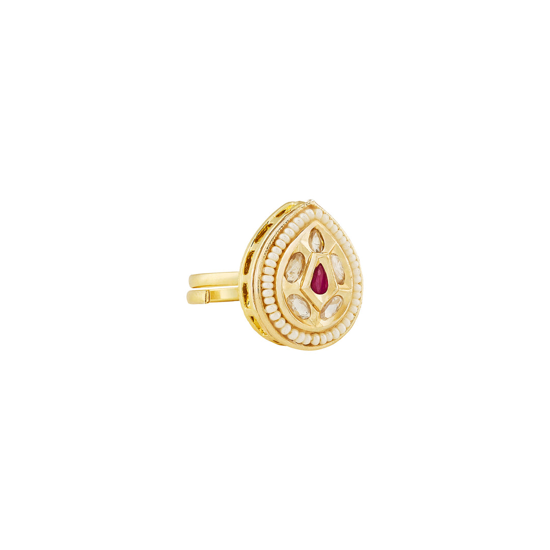 Teejh Abhishya Red and Gold Ring
