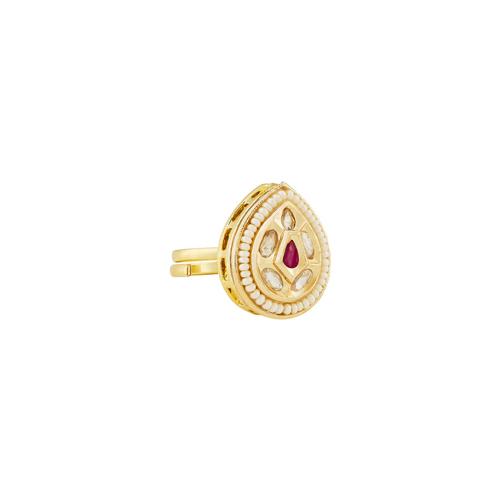 Teejh Abhishya Red and Gold Ring