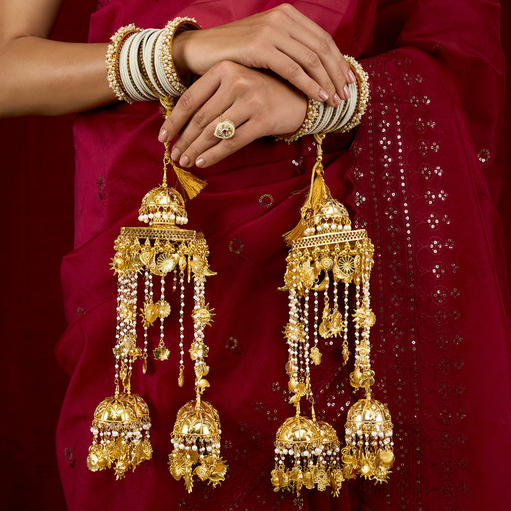 Teejh Maheroo Pearls and Mixed Charms Gold Kaleeras