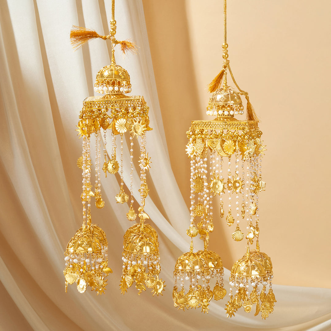 Teejh Maheroo Pearls and Mixed Charms Gold Kaleeras