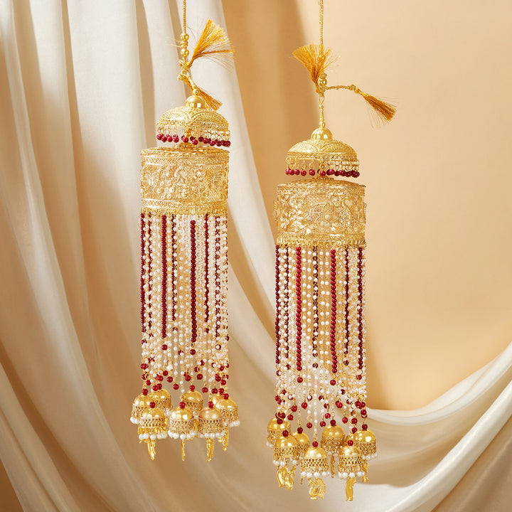 Teejh Hiriya Red Beads and Pearls Gold Kaleeras