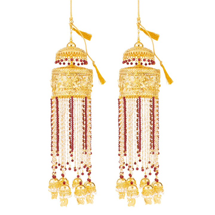 Teejh Hiriya Red Beads and Pearls Gold Kaleeras