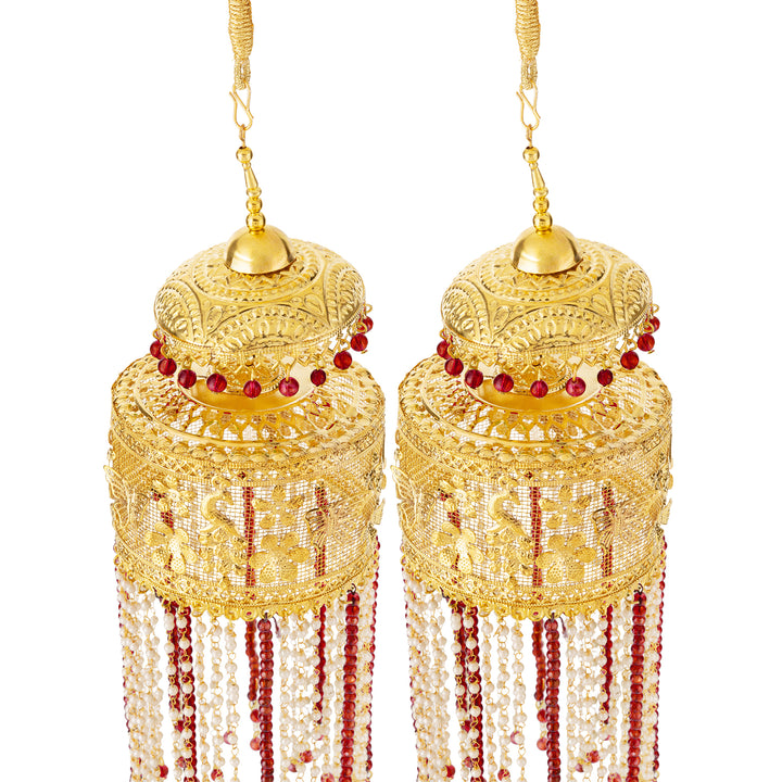 Teejh Hiriya Red Beads and Pearls Gold Kaleeras