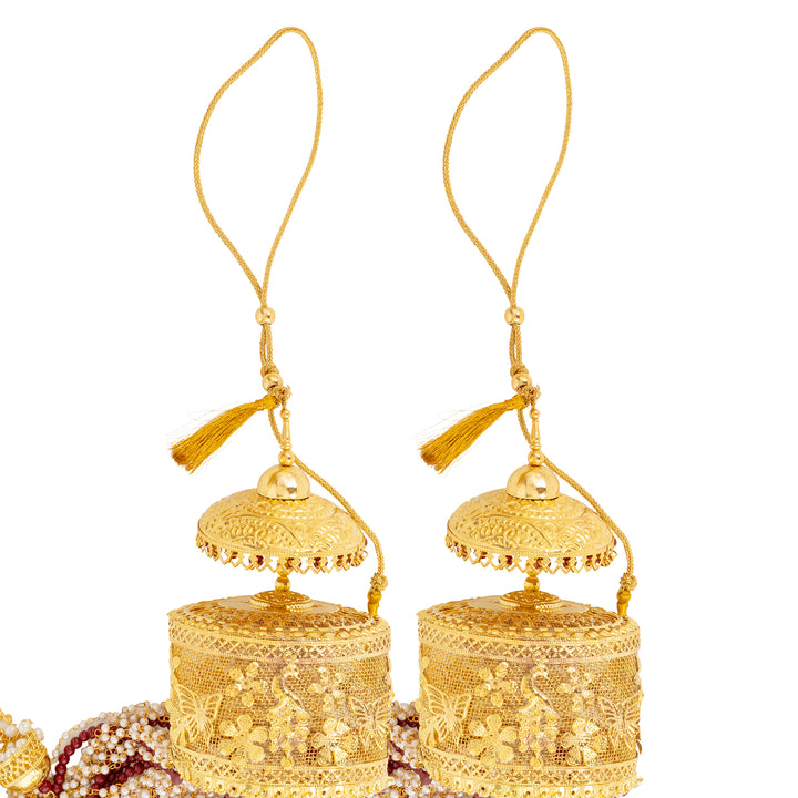 Teejh Hiriya Red Beads and Pearls Gold Kaleeras